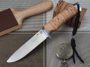 Нож Лиса, клинок из стали Bohler S390, рукоять дюраль, береста