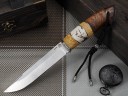 Нож Волк, клинок из стали Bohler М390, рукоять стабилизированная карельская береза, стабилизированный бивень мамонта, айронвуд