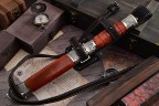 Нож Пластунский, клинок из кованой стали Х12МФ, рукоять художественное литье мельхиор, стабилизированная карельская береза, ножны художественное литье мельхиор, стабилизированная карельская берёза