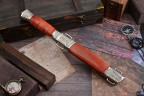 Нож Пластунский, клинок из кованой стали Х12МФ, рукоять художественное литье мельхиор, стабилизированная карельская береза, ножны художественное литье мельхиор, стабилизированная карельская берёза