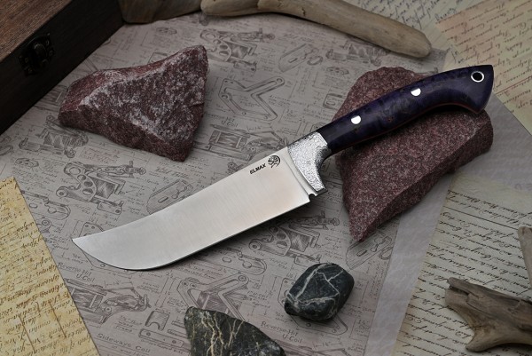 Нож Пчак, клинок из стали Bohler ELMAX, цельнометаллический, накладки дюраль, стабилизированная карельская береза