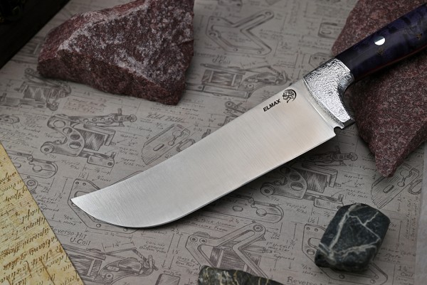 Нож Пчак, клинок из стали Bohler ELMAX, цельнометаллический, накладки дюраль, стабилизированная карельская береза