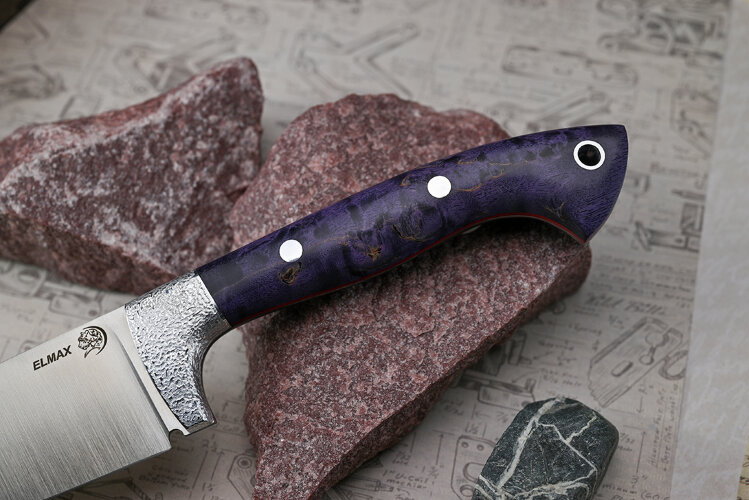 Нож Пчак, клинок из стали Bohler ELMAX, цельнометаллический, накладки дюраль, стабилизированная карельская береза