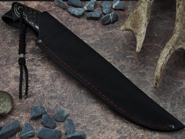 Нож Диверсант, клинок из стали Bohler ELMAX, рукоять морёный граб c резьбой ручной работы, стабилизированный зуб мамонта