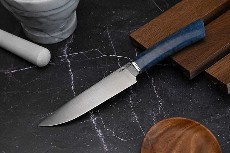 Набор ножей для кухни № 21, клинки из стали Bohler ELMAX, рукояти из стабилизированной карельской березы + подставка под ножи в подарок