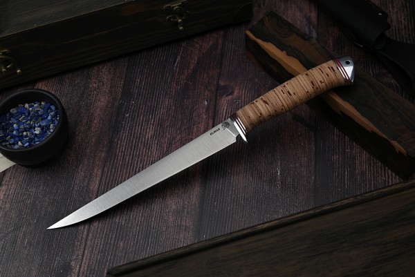 Нож Филейный № 1, клинок из стали Bohler ELMAX, рукоять дюраль, береста