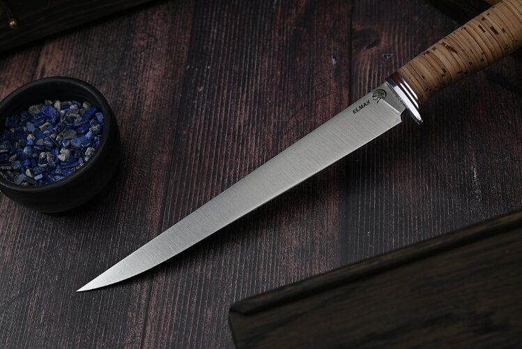 Нож Филейный № 1, клинок из стали Bohler ELMAX, рукоять дюраль, береста