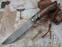 Нож Волк, клинок из тигельного булата, рукоять стабилизированная карельская береза, вставки стабилизированный зуб мамонта