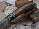 Нож Волк, клинок из тигельного булата, рукоять стабилизированная карельская береза, вставки стабилизированный зуб мамонта