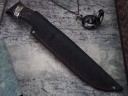 Нож Гепард, клинок из тигельного булата, рукоять художественное литьё мельхиор, морёный граб с резьбой ручной работы