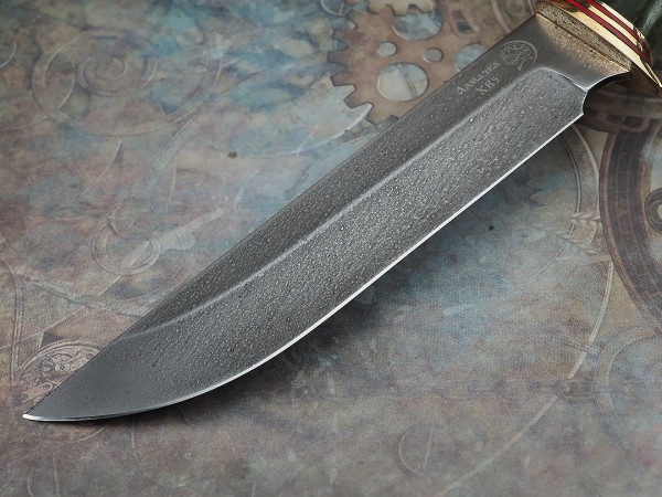 Нож Турист, клинок из алмазной стали ХВ5, рукоять стабилизированная карельская береза, граб, мозаичный пин