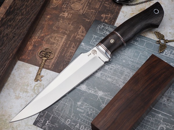 Нож Гепард, клинок из стали Bohler К340, рукоять дерево венге, стабилизированная карельская береза, мозаичный пин