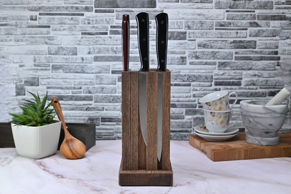 Набор ножей для кухни № 22, клинки из стали Bohler ELMAX, цельнометаллические, накладки микарта + подставка под ножи в подарок