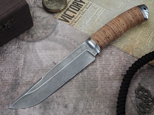 Нож Путник, клинок из алмазной стали ХВ5, рукоять дюраль, береста