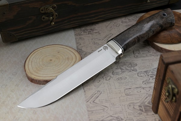 Нож Путник, клинок из стали Bohler ELMAX, рукоять стабилизированная карельская береза, нейзильбер