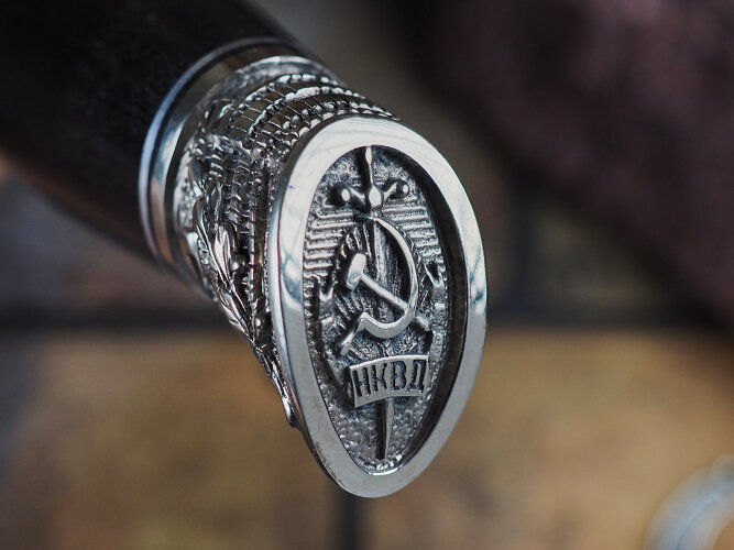 Нож Финка НКВД, клинок из алмазной стали ХВ5, рукоять художественное литьё мельхиор, морёный граб