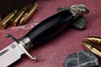 Нож Авторская Финка НКВД, клинок из стали Bohler ELMAX, рукоять художественное литье мельхиор, морёный граб, ножны художественное литье мельхиор, морёный граб