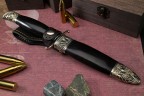 Нож Авторская Финка НКВД, клинок из стали Bohler ELMAX, рукоять художественное литье мельхиор, морёный граб, ножны художественное литье мельхиор, морёный граб