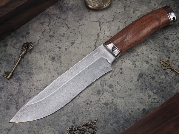 Нож Егерь, клинок из алмазной стали ХВ5, рукоять литьё мельхиор, бубинга