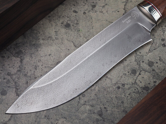 Нож Егерь, клинок из алмазной стали ХВ5, рукоять литьё мельхиор, бубинга