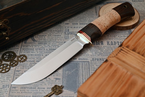 Нож Турист, клинок из стали Bohler ELMAX, рукоять венге, наборная береста