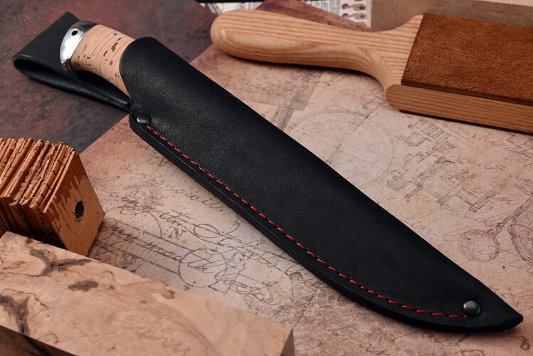 Нож Вепрь, клинок из стали Bohler ELMAX, рукоять наборная береста, дюраль