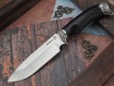 Нож Ворон, клинок из стали Bohler М390, рукоять художественное литье мельхиор, морёный граб резной