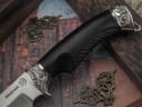 Нож Ворон, клинок из стали Bohler М390, рукоять художественное литье мельхиор, морёный граб резной