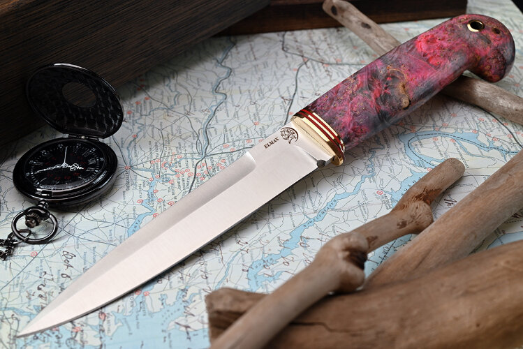 Нож Хищник, клинок из стали Bohler ELMAX, рукоять стабилизированный кап клена