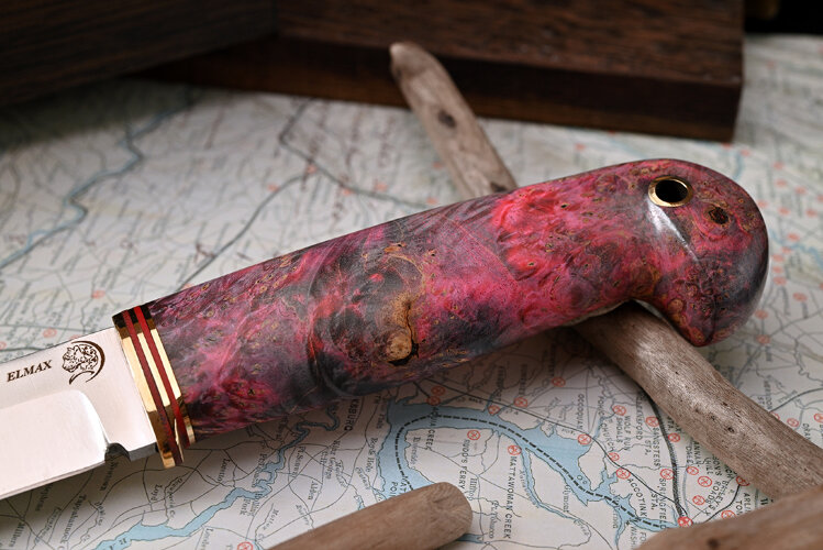 Нож Хищник, клинок из стали Bohler ELMAX, рукоять стабилизированный кап клена