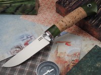 Нож Лесник, клинок из кованой стали Х12МФ, рукоять стабилизированная карельская береза, береста