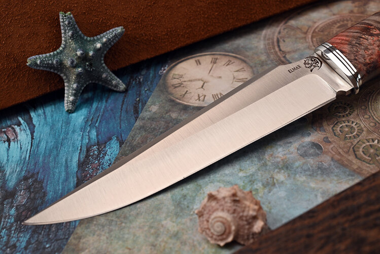 Нож Гепард, клинок из стали Bohler ELMAX, рукоять стабилизированный кап клена