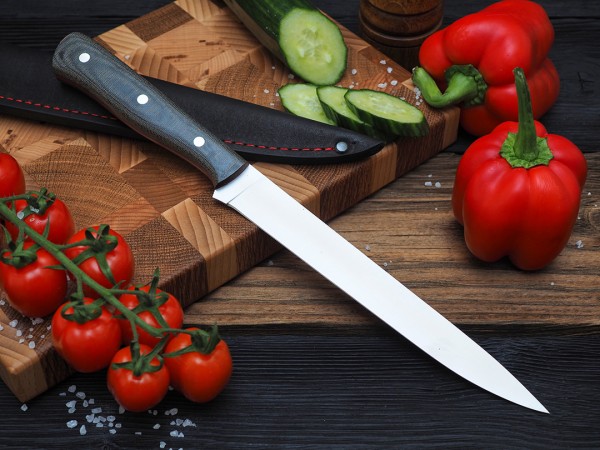 Нож Филейный № 3, клинок из стали Bohler S390, цельнометаллический, накладки микарта