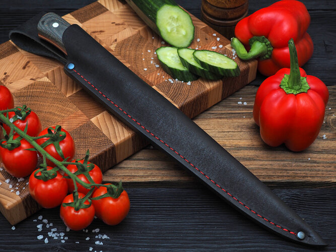 Нож Филейный № 3, клинок из стали Bohler S390, цельнометаллический, накладки микарта