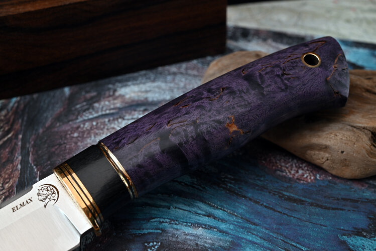 Нож Мангуст, клинок из стали Bohler ELMAX, рукоять стабилизированная карельская береза, вставка морёный граб