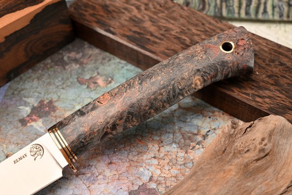 Нож Лесник, клинок из стали Bohler ELMAX, рукоять стабилизированный кап клена