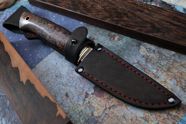 Нож Лесник, клинок из стали Bohler ELMAX, рукоять стабилизированный кап клена