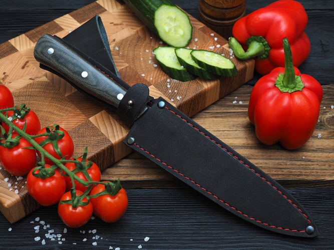 Нож Шеф-повар № 2, клинок из стали Bohler S390, цельнометаллический, накладки микарта