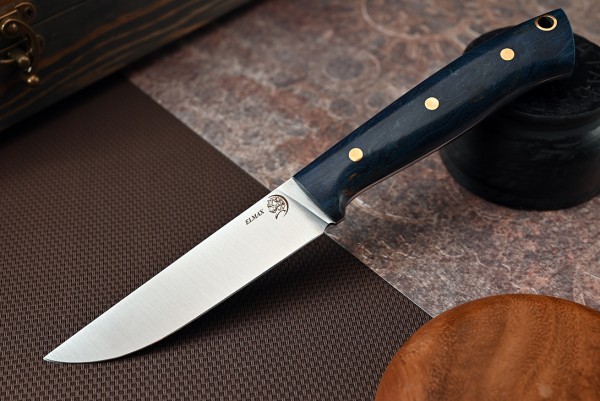 Нож Лесник, клинок из стали Bohler ELMAX, цельнометаллический, накладки стабилизированная карельская береза