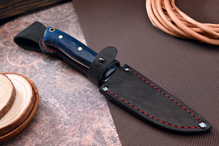 Нож Лесник, клинок из стали Bohler ELMAX, цельнометаллический, накладки стабилизированная карельская береза