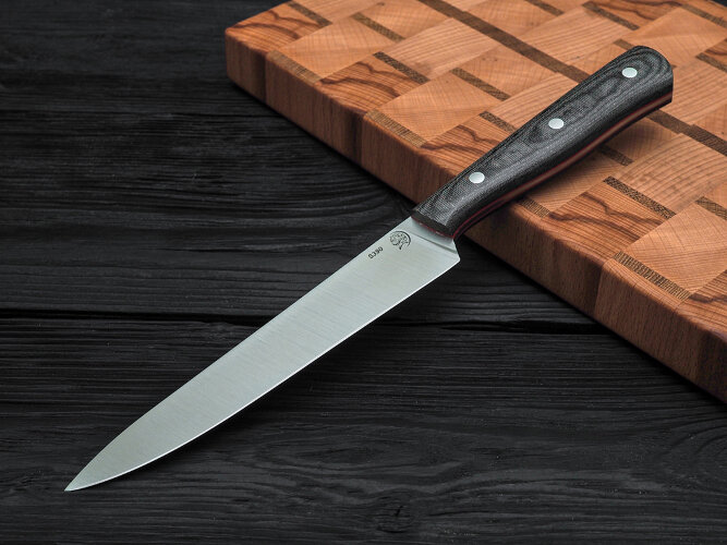 Набор ножей для кухни № 2 из стали Bohler S390, цельнометаллические, накладки микарта + подставка под ножи в подарок