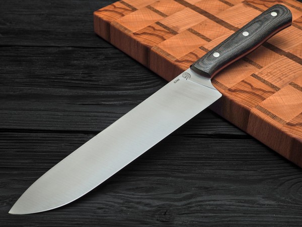 Набор ножей для кухни № 2 из стали Bohler S390, цельнометаллические, накладки микарта + подставка под ножи в подарок