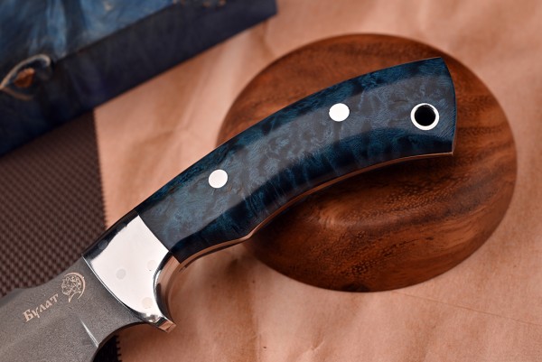 Нож Тигр, клинок из тигельного булата, цельнометаллический, накладки стабилизированная карельская береза, дюраль
