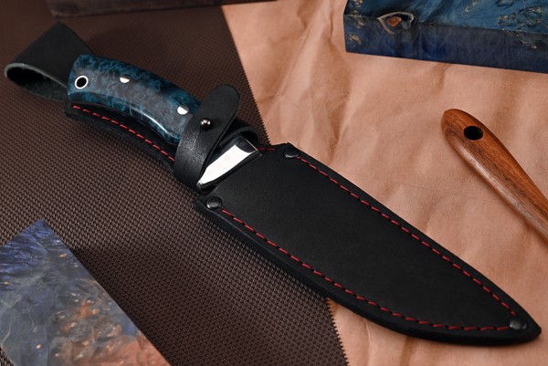 Нож Тигр, клинок из тигельного булата, цельнометаллический, накладки стабилизированная карельская береза, дюраль