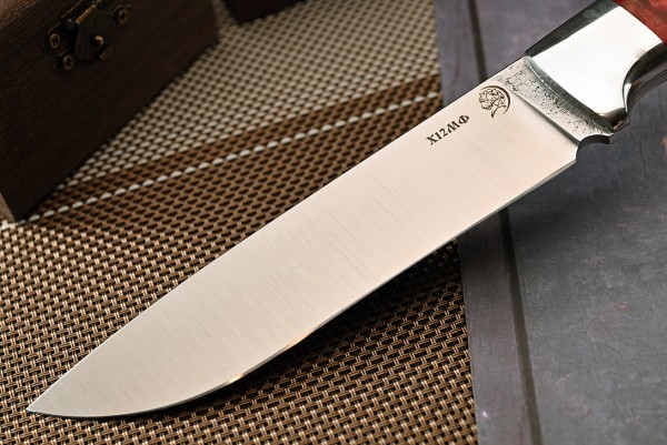 Нож Рысь, клинок из кованой стали Х12МФ, цельнометаллический, накладки стабилизированная карельская береза, дюраль