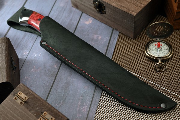 Нож Рысь, клинок из кованой стали Х12МФ, цельнометаллический, накладки стабилизированная карельская береза, дюраль