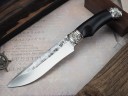 Нож Егерь, клинок из кованой стали Х12МФ, рукоять художественное литье мельхиор, мореный граб