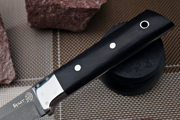 Нож Танто, клинок из тигельного булата, цельнометаллический, накладки морёный граб, дюраль