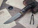 Нож Тигр, клинок из тигельного булата, рукоять морёный граб, инкрустация, вставка стабилизированный зуб мамонта