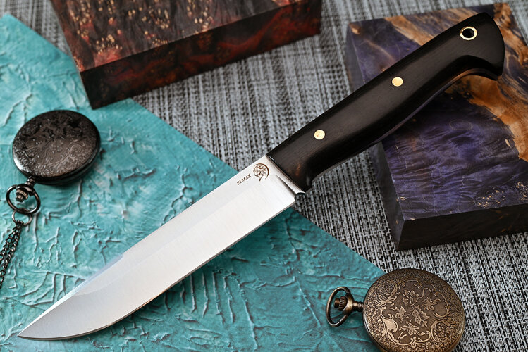 Нож Волк, клинок из стали Bohler ELMAX, цельнометаллический, накладки граб